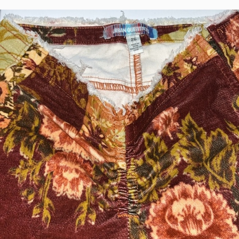 Velvet Floral Patchwork 60s 70s Vintage Aesthetic Bell Bottom Flare Pants Boho - Picture 7 of 15
